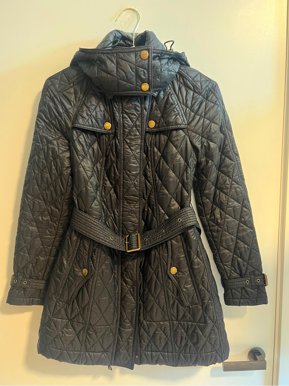 Burberry Black Quilted Hooded Belted Puffer Jacket